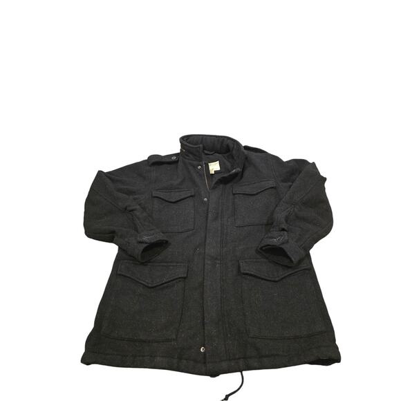 American Eagle Outfitters Men’s Black Wool Blend Military Jacket Hooded Large - Picture 1 of 5